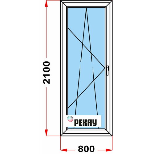 Балконная дверь из профиля РЕХАУ BLITZ (2100 x 800) 59, с поворотно-откидной створкой, 2 стекла, левое открывание балконная дверь рехау blitz 2100х800 мм вхш правая двухкамерный стеклопакет белая