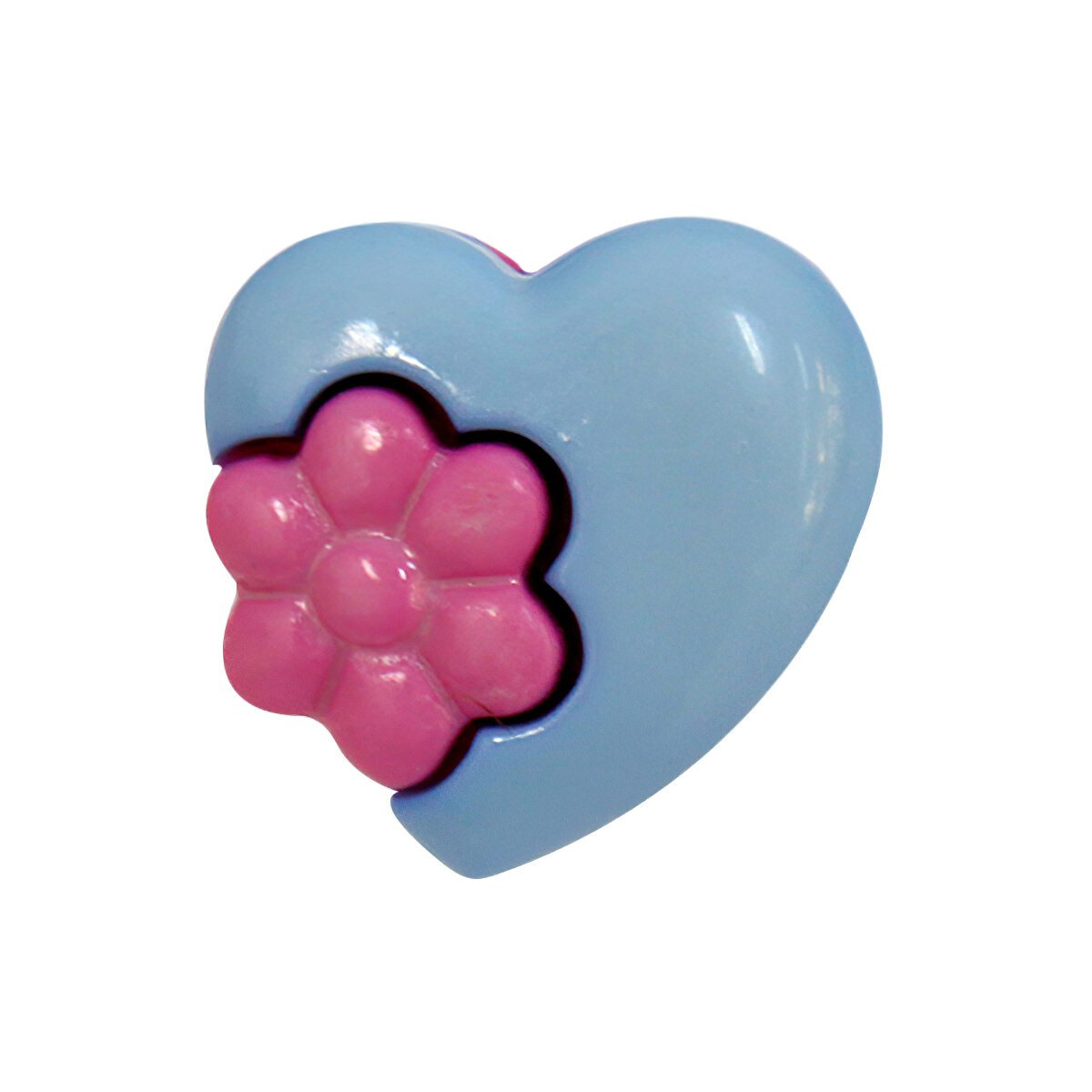 48634 Пуговица 'Сердце с цветком' 24L (15мм) на ножке, пластик, упак(36шт) (140/319 голубой/розовый)