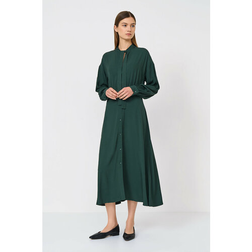 Платье-рубашка Baon, вискоза, повседневное, миди, карманы, размер 46, зеленый