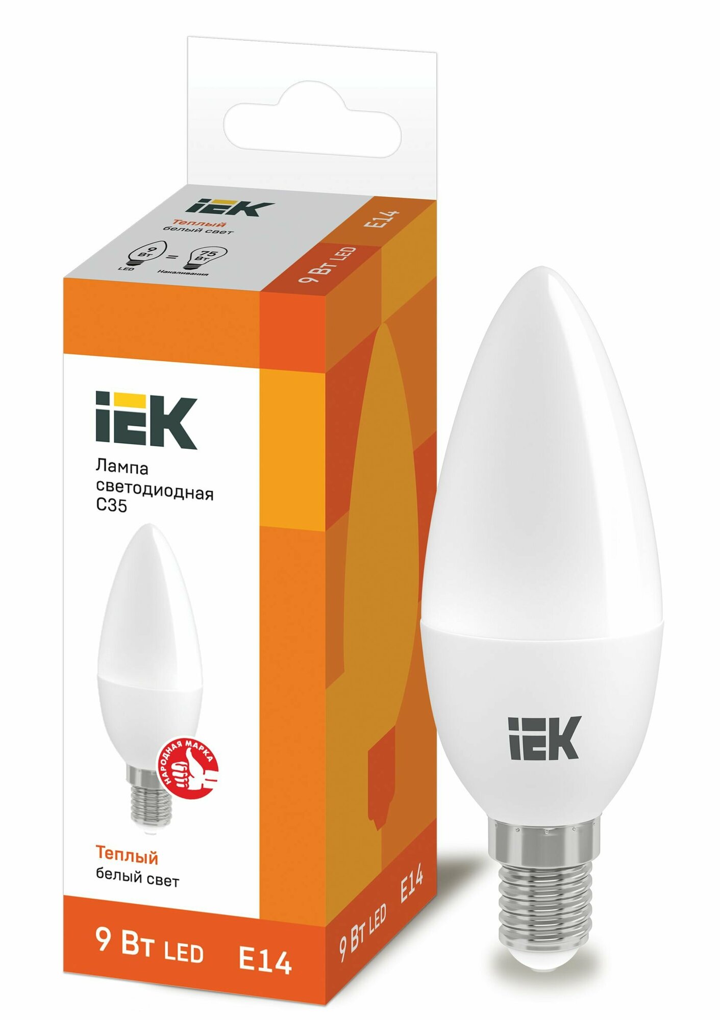 Лампа светодиодная IEK ECO C35 свеча 9Вт 230В 3000К E14 (LLE-C35-9-230-30-E14)