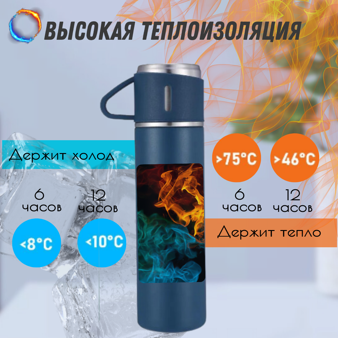 Термос с кружкой, термокружка, термос, термобутылка, синий — фото 1