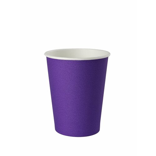 Однослойный бумажный одноразовый стакан. Объём 250 мл. Комплект 50 шт. Цвет Фиолетовый. Для горячего/холодного, кофе, чая, воды, напитков. Без крышки.