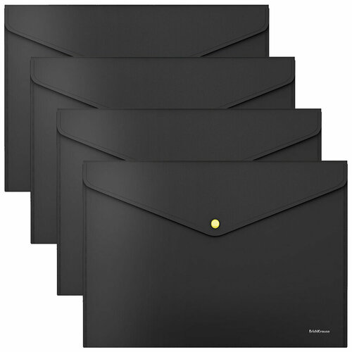 Папка-конверт с неоновой кнопкой ERICH KRAUSE, А4, до 120 листов, матовая черная, 0,18 мм, 55883, 36 штук, 271840