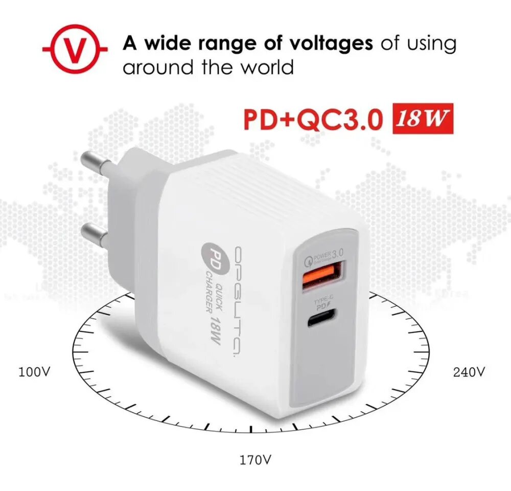 Быстрое зарядное устройство для смартфона 18W/QC3.5A / Cетевой адаптер телефона / Блок питания черный цвет OT-42