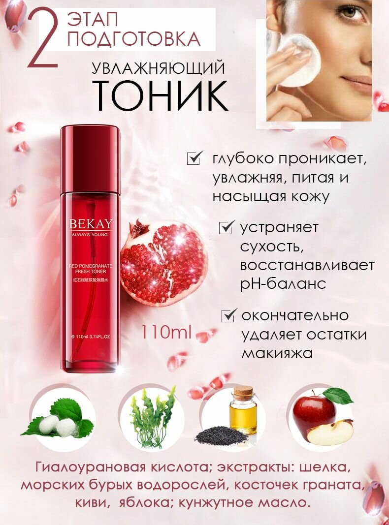 Косметические Наборы Подарочный набор уходовой косметики для лица ингредиенты Южная Корея 6 средств: пенка для умывания, тоник для лица, сыворотка/лосьон и крем для кожи вокруг глаз, база под макияж, маска в подарок