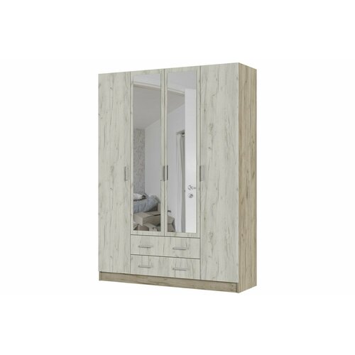 фото Шкаф 4-створчатый hoff гармония, с зеркалом, 160х220х50 см, лдсп, цвет дуб крафт серый