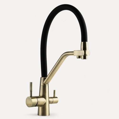 Изображение товара Смеситель для кухни с фильтром для питьевой воды бронзовый с силиконовым черным изливом