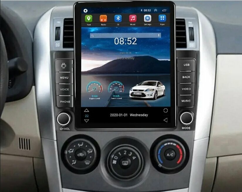 Магнитола андроид Тесла (Tesla) 4/64гб, 8-ядер, симка 4G, CarPlay, Android-Auto, для Toyota Corolla-150 (2007-2013г) — фото 1