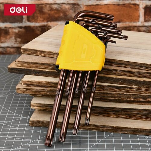 Изображение товара Набор шестигранных ключей "TORX" удлиненных 9шт Deli DL230707G сталь S2, пластиковый держатель