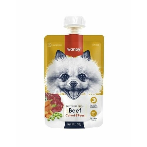 Лакомство для собак Wanpy Dog Мясной мусс из говядины и моркови с горохом 90 г