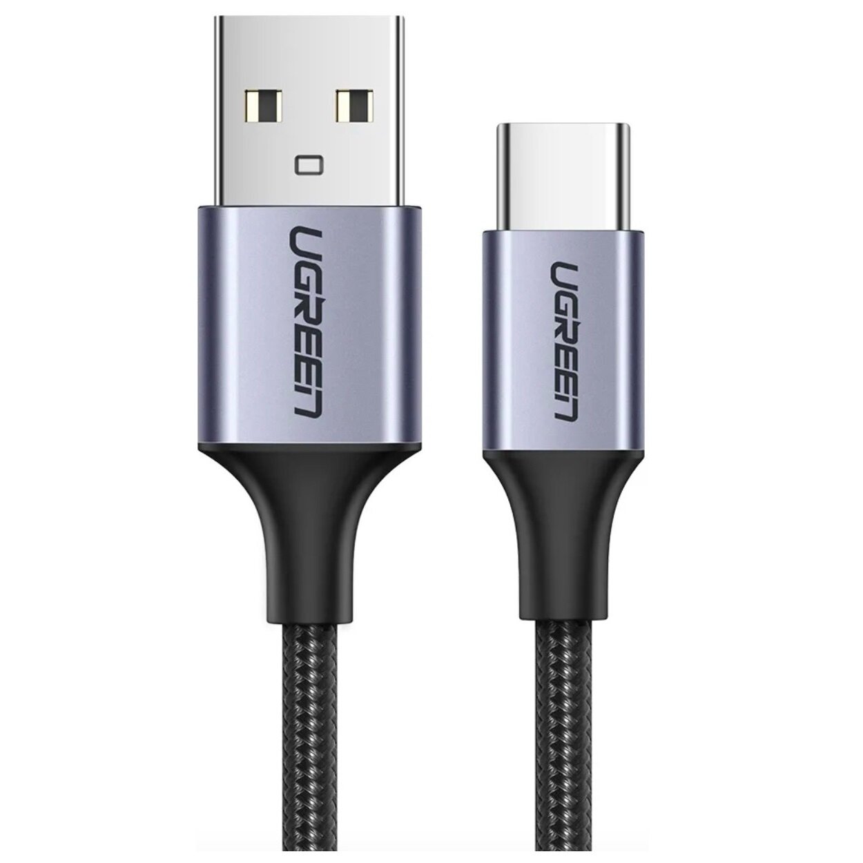 Кабель UGREEN US288 60126, USB-A 2.0 to Type C, 3A, в оплётке, 1m, Black — фото 1