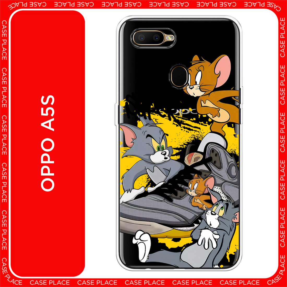 Чехол на Oppo A5S/A12 / Оппо А5s/A12 с принтом Том, Джерри и кроссовок, прозрачный