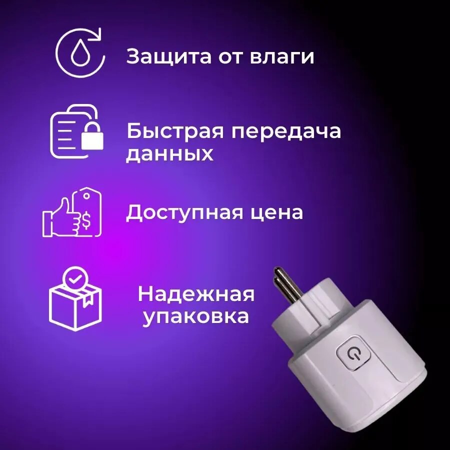 Умная розетка, с голосовым управлением, 16 ампер, IP21, белая, Tuya Smart — фото 1