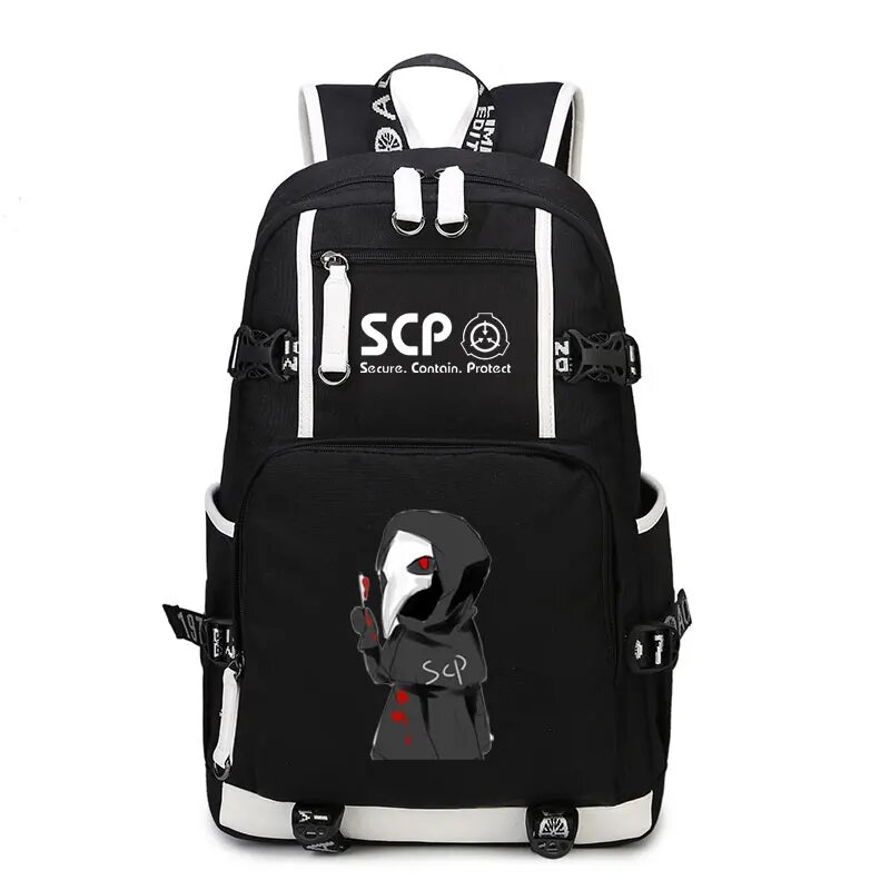 Черный рюкзак для книг SCP Secure с защитой, школьные сумки с мультипликационным рисунком, 17