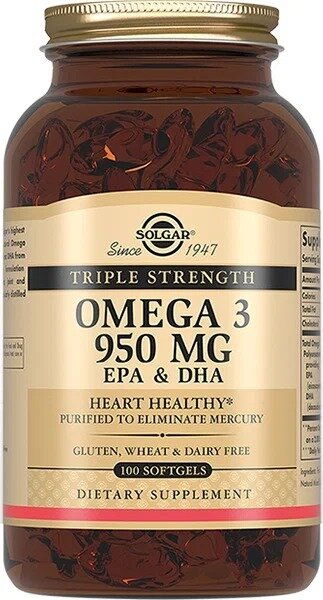 Solgar Omega-3, Омега-3, 950mg EPA & DHA - 100 капсул. Солгар тройная омега, 950мг - 100 капсул