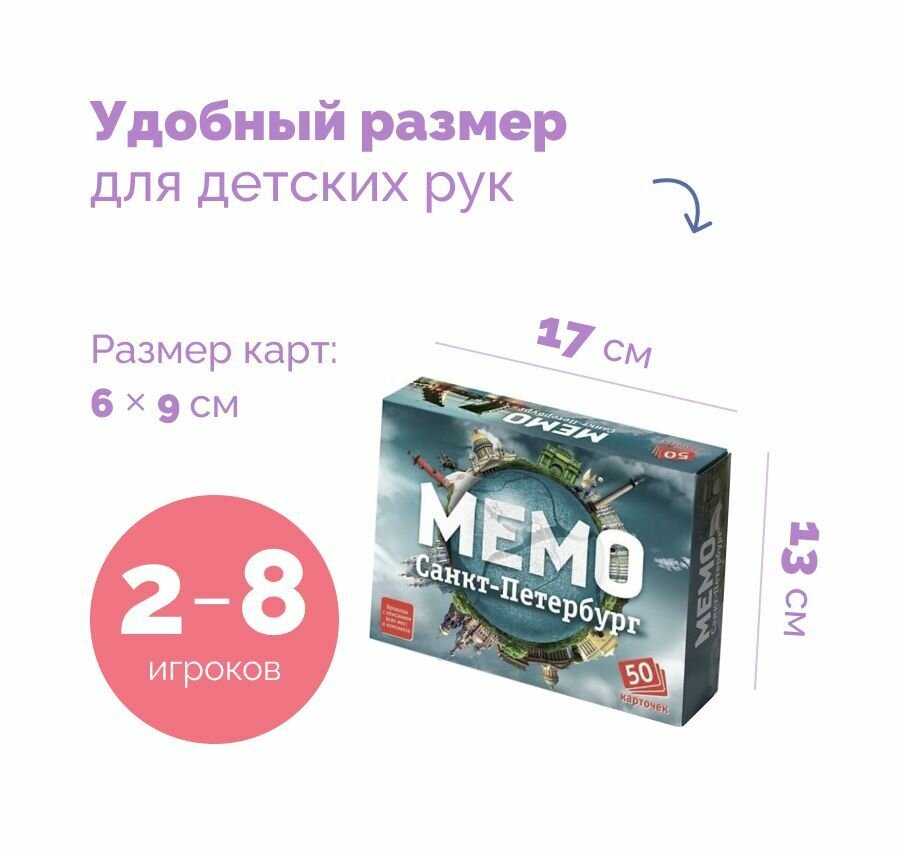 Настольная мемо игра "Найди пару", игровой набор из карточек мемори "Санкт-Петербург" для развития памяти и внимания для детей — фото 1