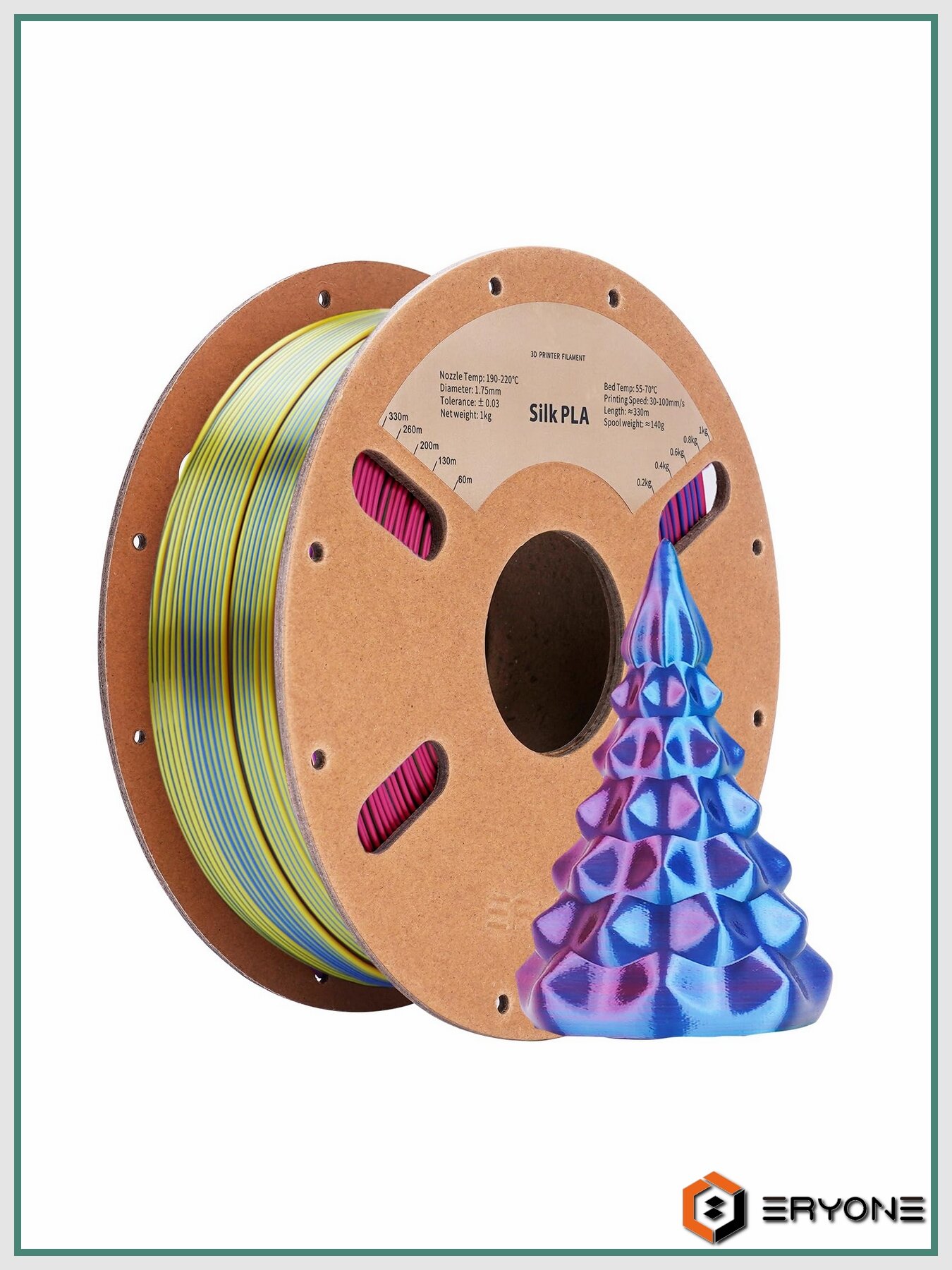 Пластик для 3D принтера PLA Silk Tri-Color 1,75 мм 1 кг (Eryone) Красный - Желтый - Синий