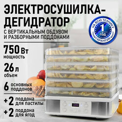 Дегидратор сушилка для овощей электросушилка STINGRAY ST-FD700C 10 поддонов (2 основных + 4 разборных + 2 для пастилы + 2 для ягод) белый жемчуг