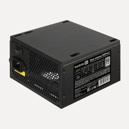Изображение товара EXEGATE Блок питания EX292341RUS Блок питания 750W 80 PLUS 750PPH - LT ATX, APFC, КПД 82% 80 PLUS , 12cm fan, 24pin, 2x 4+4 pin, 4xPCI - E, 8xSATA, 4xIDE, black, Color Box