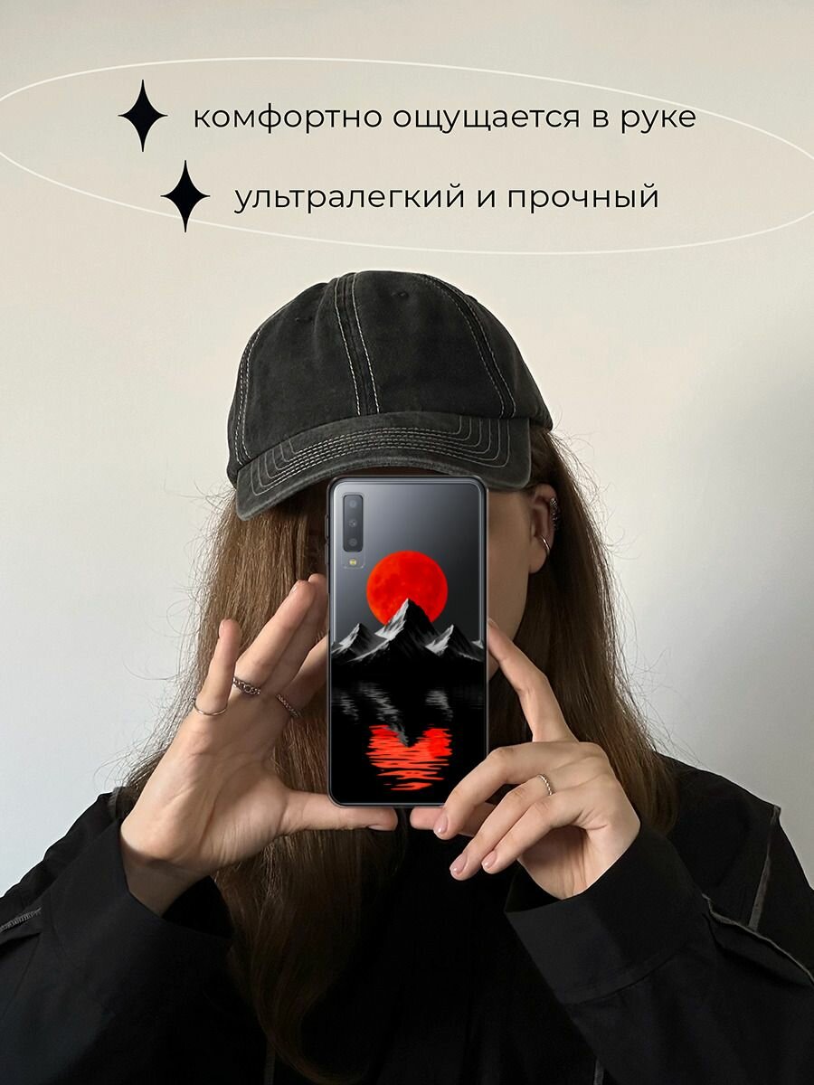 Чехол на Samsung Galaxy A7 2018 / Самсунг Галакси А7 2018 с принтом Черная гора, прозрачный — фото 1