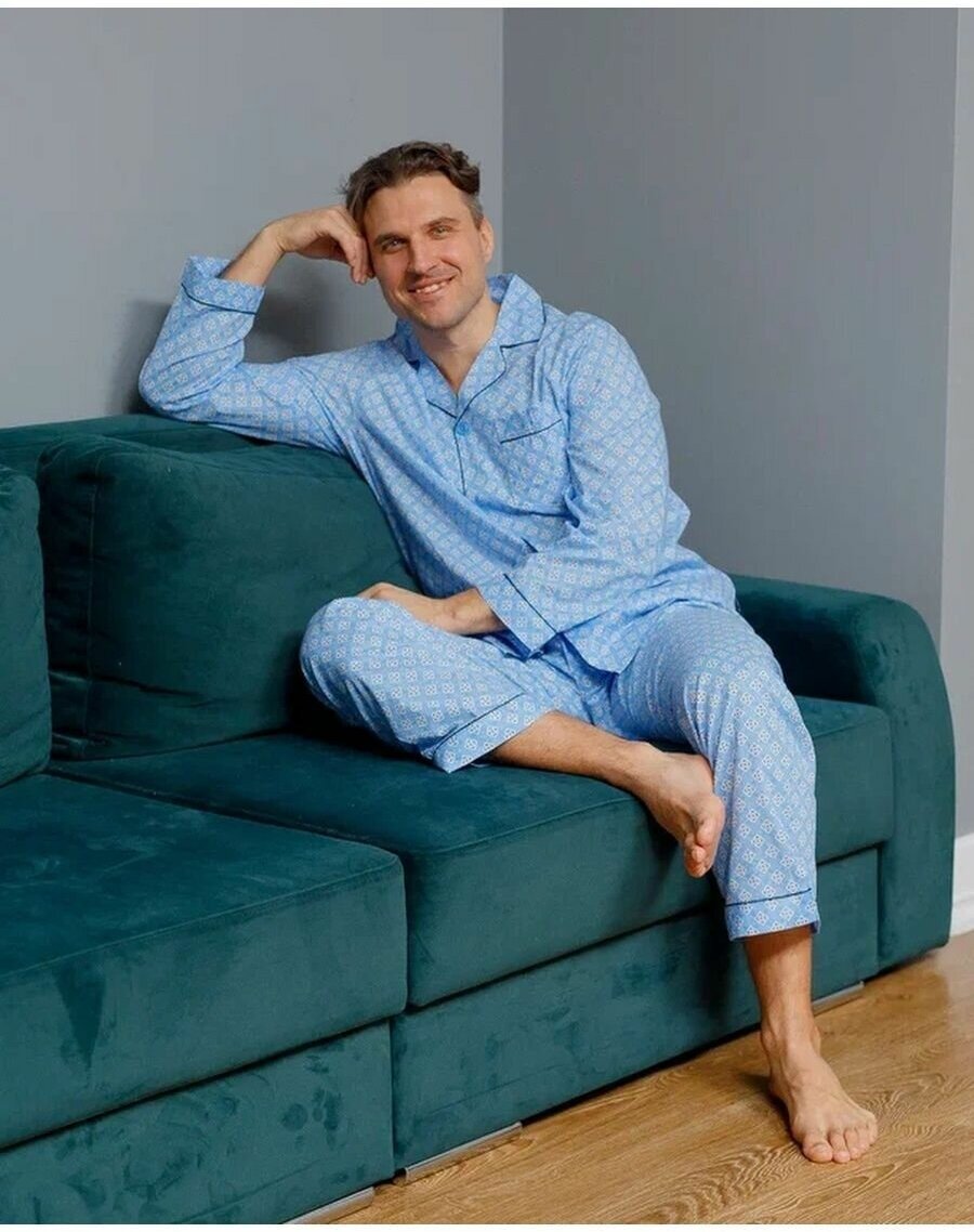 Пижама мужская с брюками и рубашкой с длинным рукавом хлопок Global_размер58 - фотография № 3