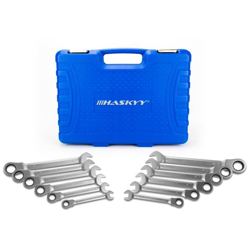 HASKYY CRSS12T-15 - Набор комбинированных ключей с трещоткой 8-19 мм в кейсе (12 предметов)