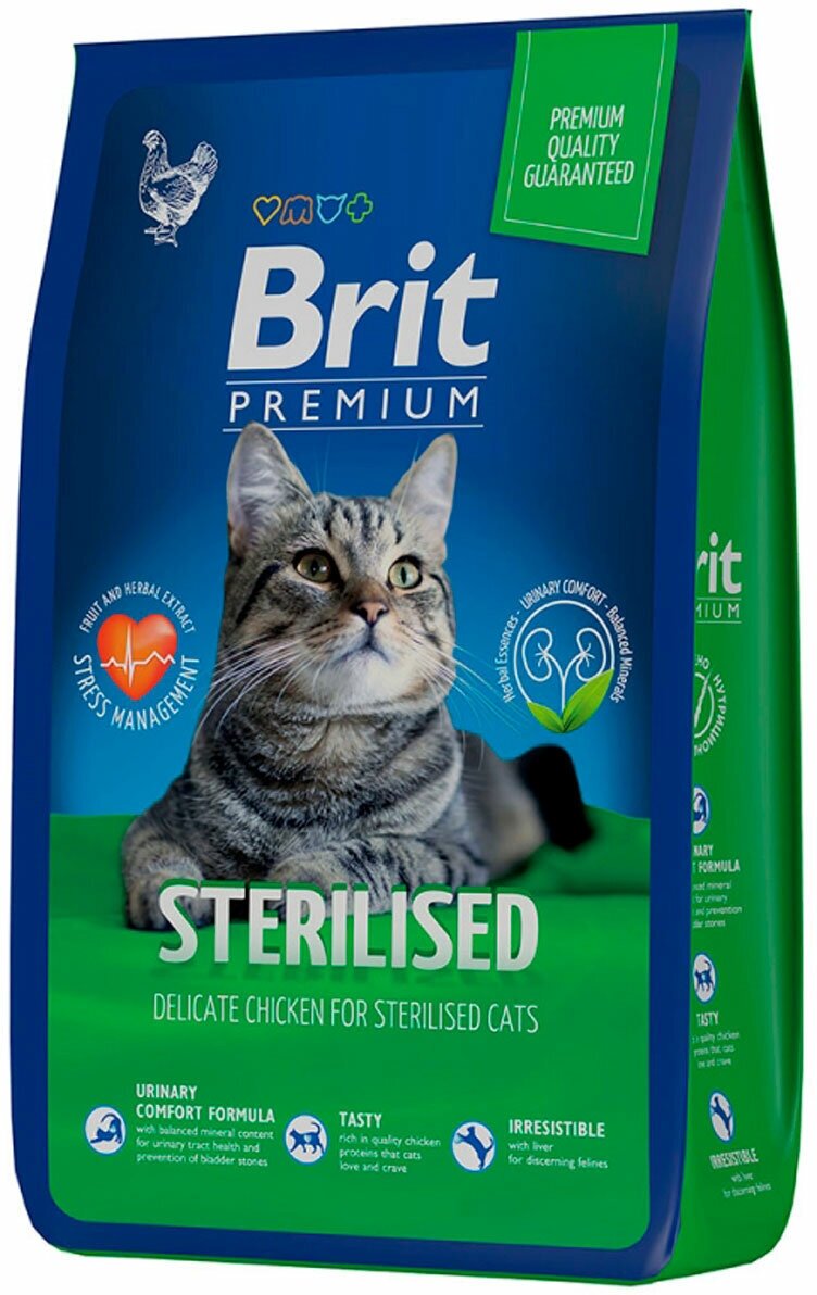 Brit Premium Cat Sterilized Chicken сухой корм премиум класса с курицей для стерилизованных кошек, 2кг, 1шт - фотография № 6