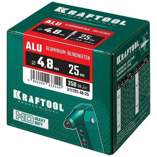 Заклепка вытяжная Kraftool Al5052 311701-48-25 25 мм серебристый, 250 шт.