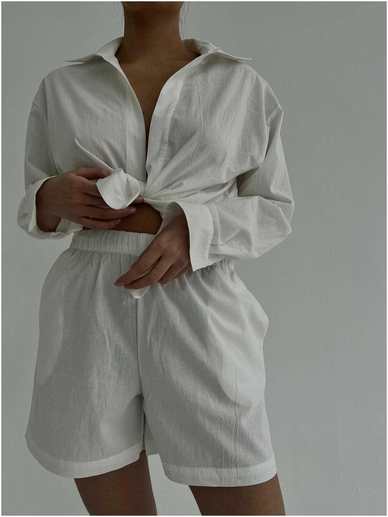Женский комплект с рубашкой и шортами из вареного хлопка XL - фотография № 1