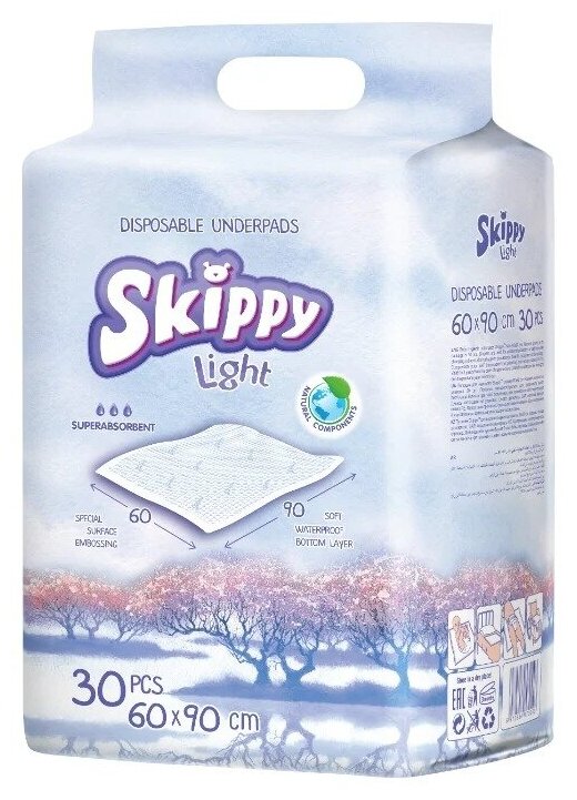 Гигиенические пеленки детские Skippy Light, р-р 60x90 (30шт.)