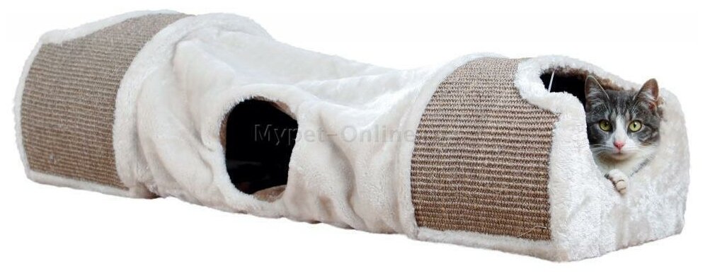 Туннель-когтеточка для кошек Trixie Scratching Tunnel, размер 110x30x38см., светло-серый / коричневый - фотография № 5