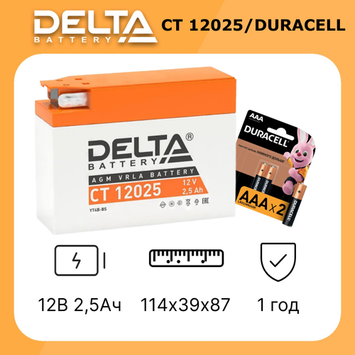 Аккумудятор для мотоцикла Delta CT 12025 в комплекте с батарейками DURACELL LR 03