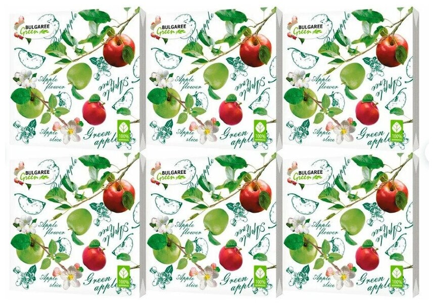 Bulgaree Green (Салфетки бумажные, Наливные яблочки, 3 слоя, 100 шт) - 5 шт. - фотография № 2