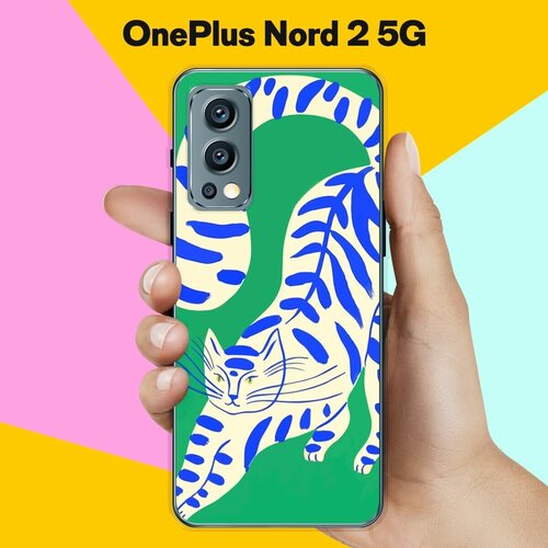 Силиконовый чехол на OnePlus Nord 2 5G Кот на зеленом / для ВанПлас Норд 2 5 Джи силиконовый чехол на oneplus nord 2 5g дама в очках для ванплас норд 2 5 джи