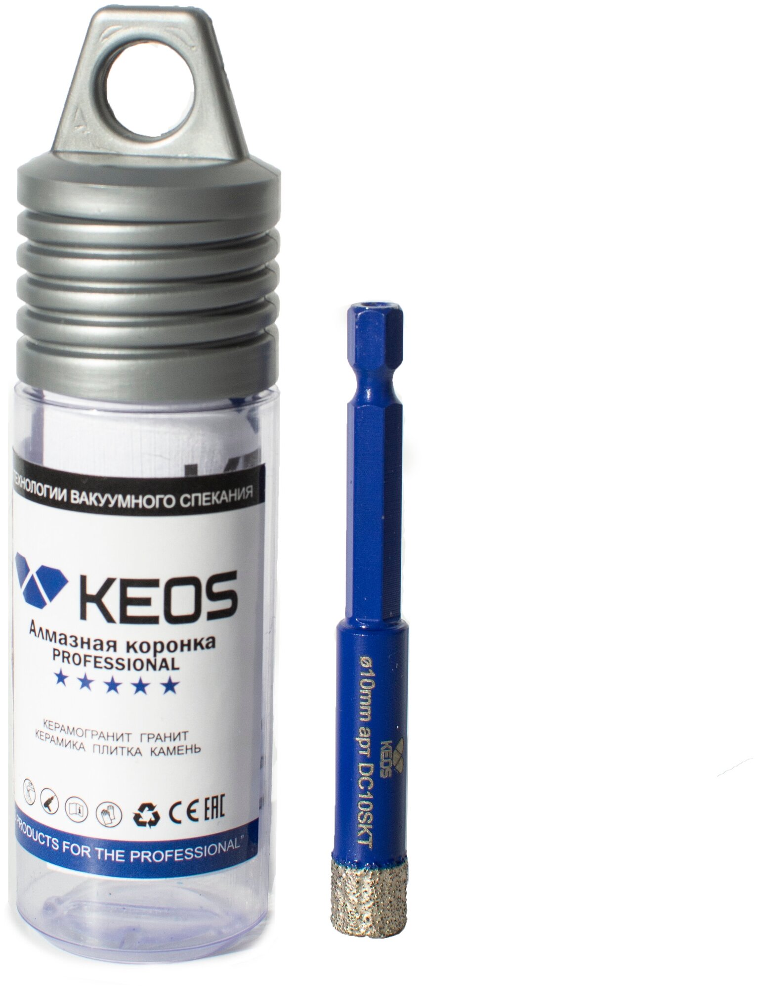 Коронка алмазная по керамограниту KEOS PRO 12мм 1/4"HEX с воском (DC12SKT)