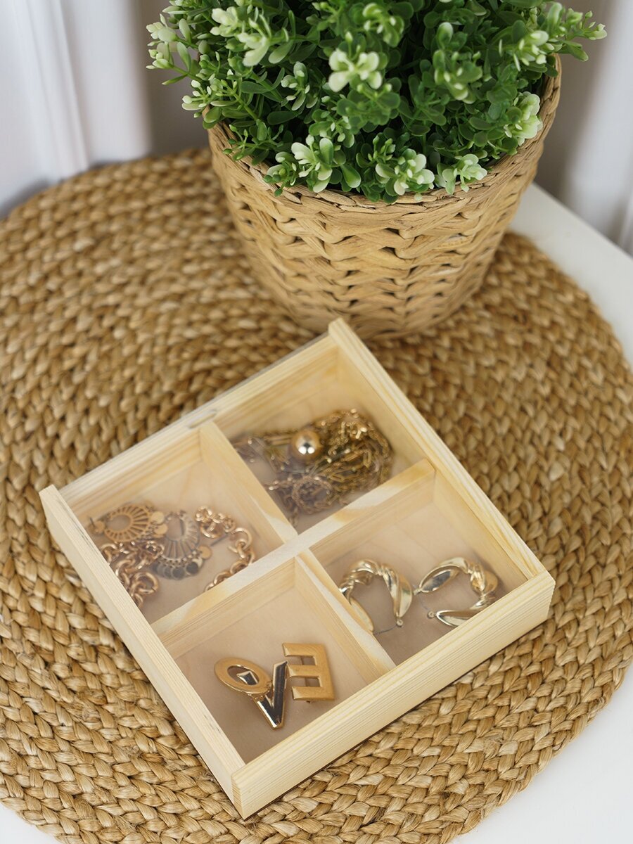 фото Органайзер из дерева с прозрачной крышкой, 4 отделения