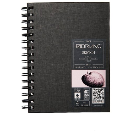 Скетчбук для зарисовок Fabriano Sketchbook на спирали портрет  21 х 14.8 см (A5), 110 г/м², 80 л. белый