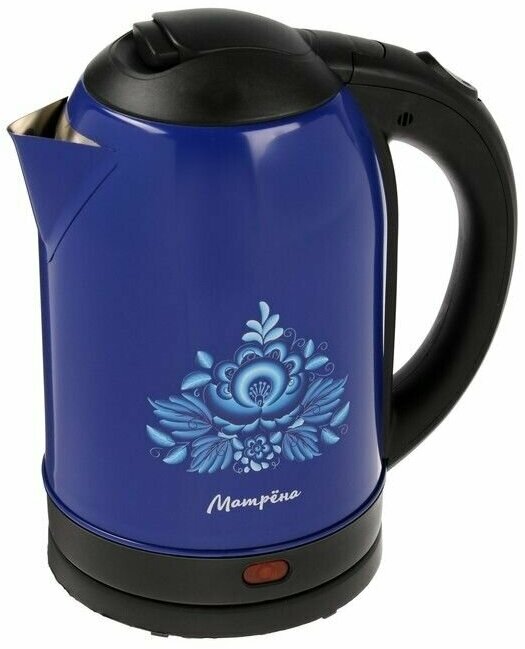Чайник электрический "Матрена" MA-005, металл, 2 л, 1500 Вт, сине-черный с рисунком "Гжель"