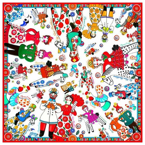 фото Платок дымковская игрушка в подарочной упаковке 90-90 70% шелк 30% вискоза платки нины ручкиной