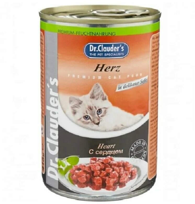 Корм консервированный Д. Клаудер с сердцем в соусе для кошек, 415 гр, 3 штуки