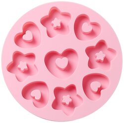 Силиконовая форма Сердечки и звезды для конфет, льда, желе, шоколада, 9 ячеек, цвет розовый, 20,5х2 см, Kitchen Angel KA-SFRM12-02