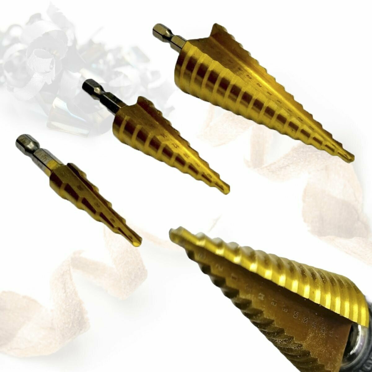 Набор ступенчатых сверл abc 4-32 в чехле, с титановым покрытием, в наборе 3 шт