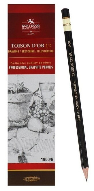 Карандаш профессиональный чернографитный 2.0 мм, Koh-I-Noor 1900 B, L=175 мм(12 шт.)