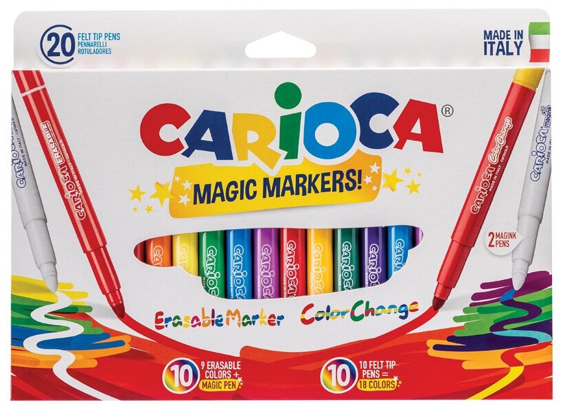 Фломастеры меняющие цвет/стираемые Carioca "Magic Markers", 18цв.+2, 20шт, картон, европодвес