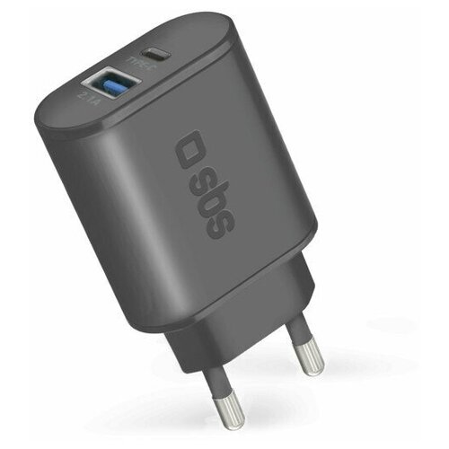 Сетевое зарядное устройство SBS 2 USB порта, 2.1А + кабель USB Type-C, чёрный (TEKITTRC2U2AFASTK)