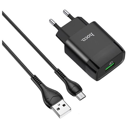 фото Зарядное устройство hoco c72q glorious qc 3.0 + кабель microusb black