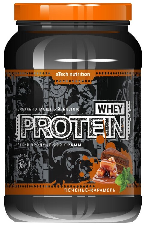 Протеин aTech Nutrition Whey Protein 100%, 900 гр., печенье-карамель