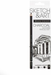Набор угольных карандашей "SKETCH&ART", Bruno Visconti, (мягкий, средний, твердый), 6 шт, арт. 25-002