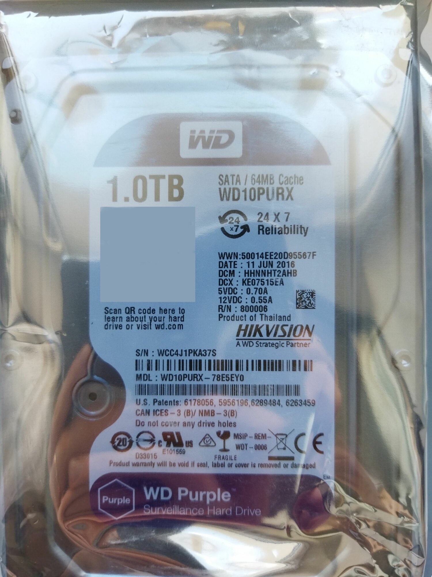 Жесткий диск Western Digital WD Purple 1 ТБ WD10PURX