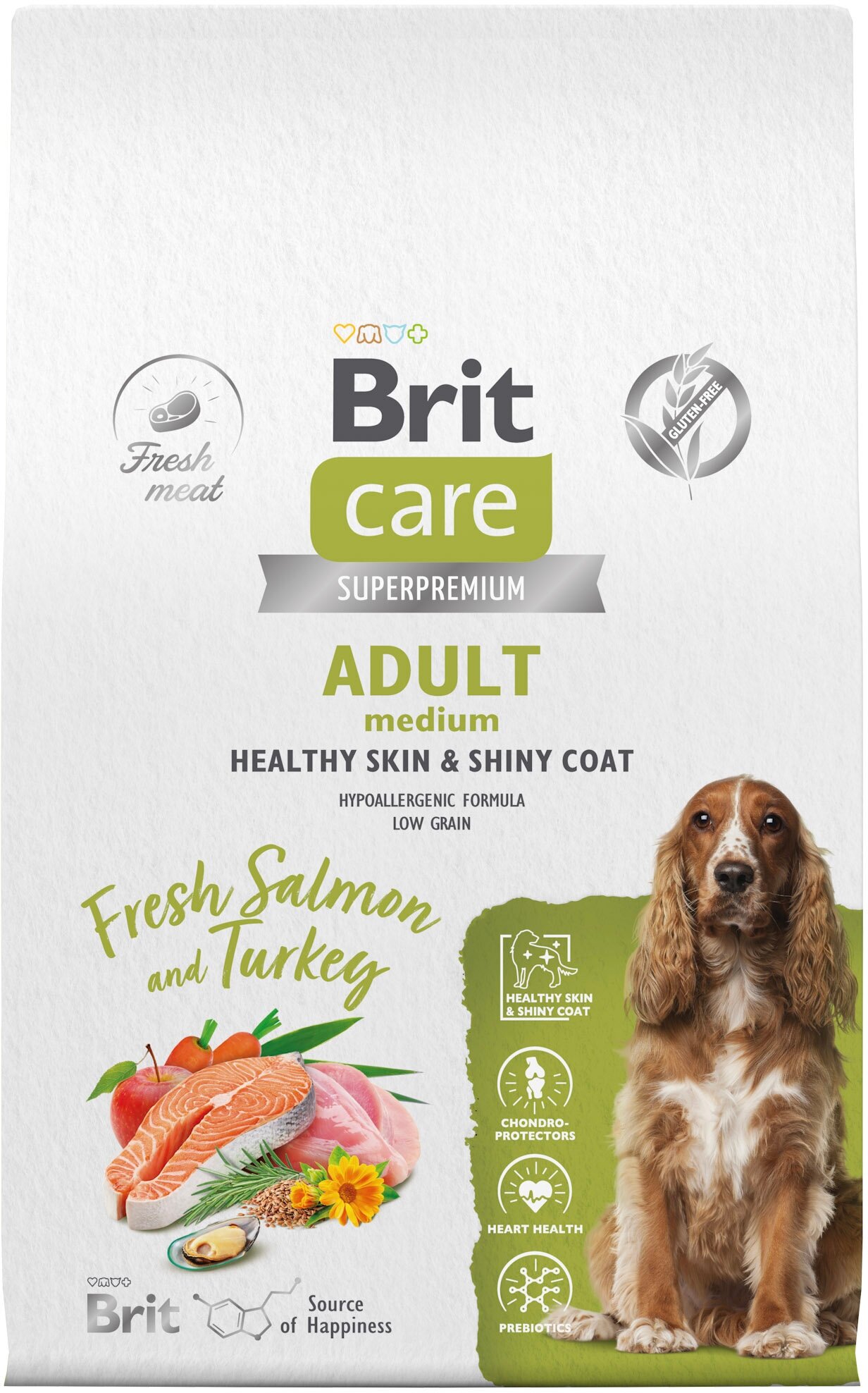 Сухой корм для собак средних пород Brit Care Dog Adult M Healthy Skin&Shiny Coat с лососем и индейкой, 12 кг